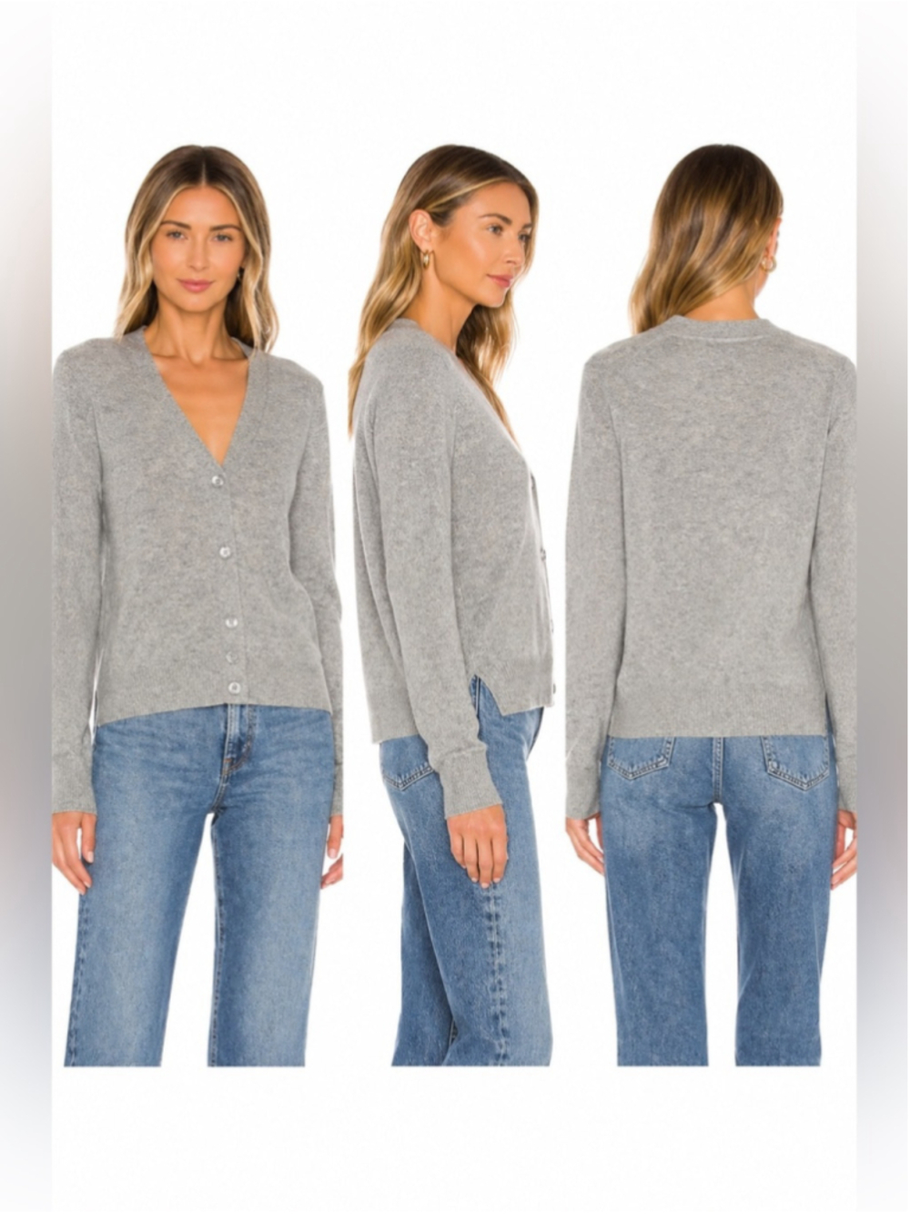 Aqua Cashmere Gray V Neck Button Cardigan Soft Minimalist Classic Layering